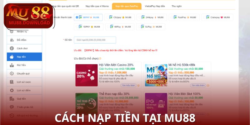 Hướng dẫn đầy đủ các kênh nạp tiền cho hội viên